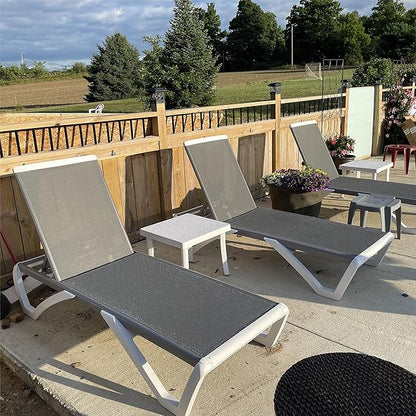 Domi Outdoor Chaise Lounge, Adjustable Aluminum Patio Lounge, Plastic Pool Lounge Chair for Deck Lawn Backyard (1 Grey Chair W/O Table)