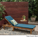 Great Deal Furniture Yvette Outdoor Acacia Wood Chaise Lounge and Cushion Set, Teak and Blue,309787 - Photo 3