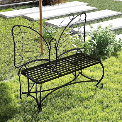 Cute Butterfly Bench Outdoor, Metal Garden Benches for Outdoors Patio Yard Lawn Balcony, Sturdy Frame (48 inch)