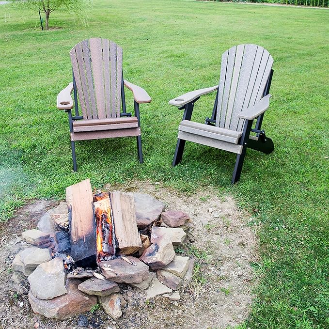 Furniture Barn USA Poly Folding Adirondack Chair with Smart Phone Holder, Walnut and Black