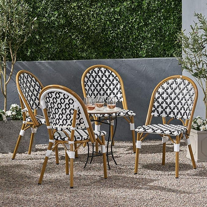 Christopher Knight Home Anastasia Outdoor French Bistro Chair (Set of 4), Black + White + Bamboo Print Finish