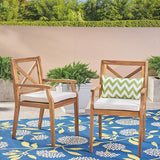 Christopher Knight Home Peter | Outdoor Acacia Wood Dining Chair Set of 2, Teak/Cream Cushion - Photo 2