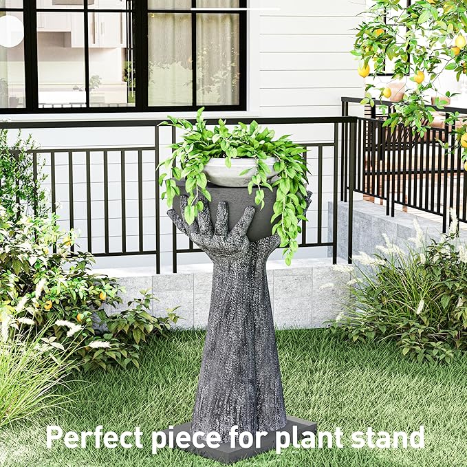 SUNBURY Outdoor Side Table Set of 2, 13" W Hand-Shaped Concrete Side Table, Accent Patio End for Outside, Decorative Garden Stool for Plant Stand, Balcony