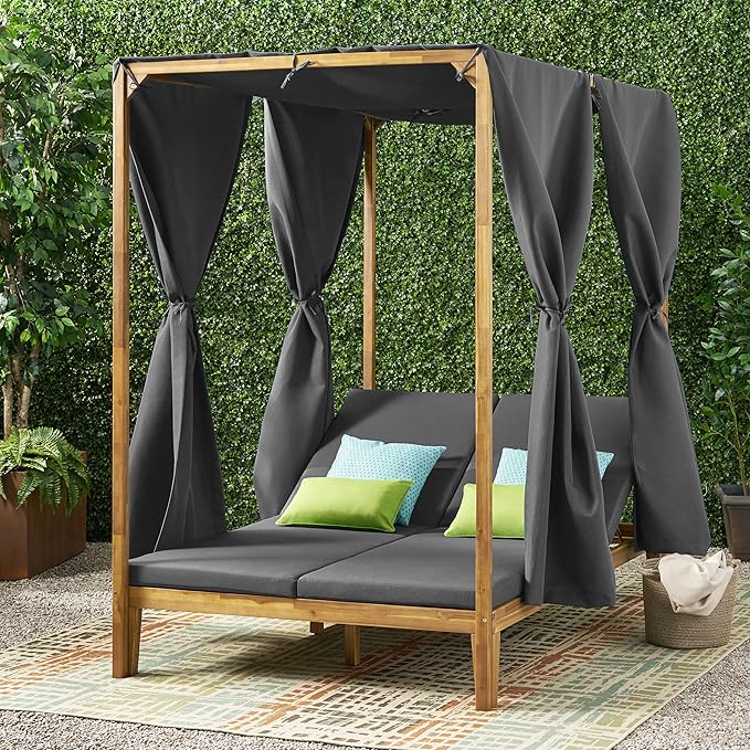 Christopher Knight Home Kinzie Outdoor DAYBED, Dark Grey + Teak Finish