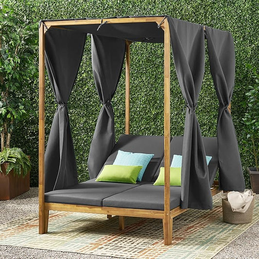 Christopher Knight Home Kinzie Outdoor DAYBED, Dark Grey + Teak Finish