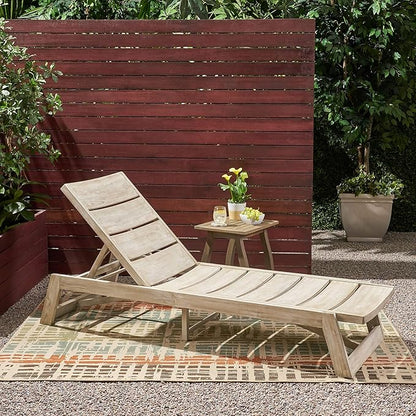 Great Deal Furniture GDFStudio Outdoor Acacia Wood Chaise 2 Piece Lounge