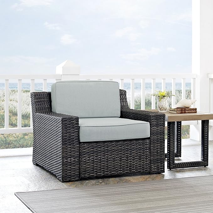 Crosley Furniture Beaufort Beaufort Outdoor Chair, Wicker Patio Chairs for Porch, Deck, Balcony, Backyard, Brown with Mist Cushions