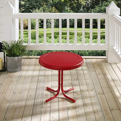 Crosley Furniture Griffith Weather Resistant Retro Metal Outdoor Side Table for Patio, Deck, Porch, Red