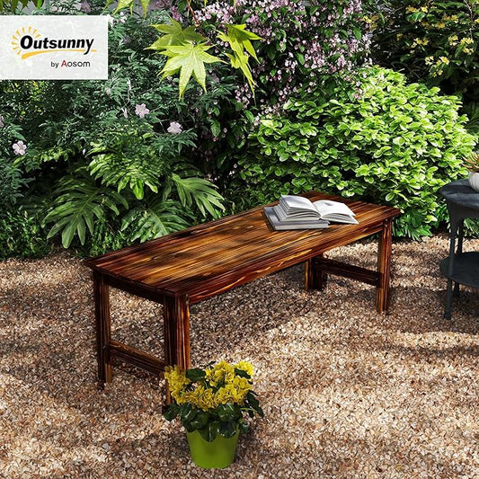 Outsunny 2-Seat Wood Garden Bench, Outdoor Patio Bench with Slatted Seat, Backless Front Porch Bench for Deck, Park, Poolside, Garden, Carbonized