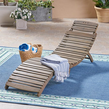 Christopher Knight Home Tycie Outdoor Acacia Wood Foldable Chaise Lounge, Gray Finish