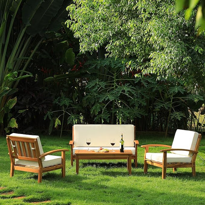 IDZO Laurent 800lbs Capacity Acacia Outdoor Loveseat, FSC Certified 2 Seater Patio Sofa with 3.9in Thick Cushions, Teak Finish Porch Couch for Garden Backyard