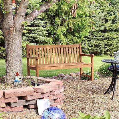 Sunnydaze 2-Person Outdoor Bench for Front Porch or Park - Wooden Teak Patio Garden Bench with Backrest - 675 lb Weight Capacity - 60"