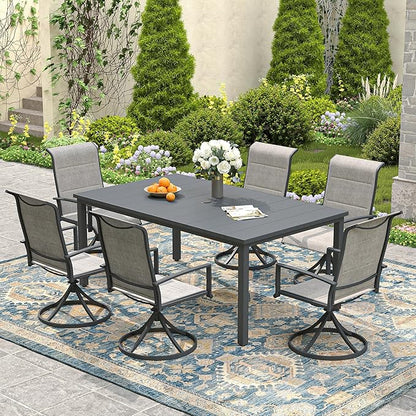 VICLLAX Outdoor Patio Dining Table for 6, 63" Rectangle Dining Table with Umbrella Hole for Porch, Backyard, Garden, Deck, Dark Grey