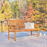 JONATHAN Y BNH101A Laurel 59.1" 3-Seat Slat-Back 600-Lbs Support Acacia Wood Outdoor Garden Patio Bench for Garden, Lawn - Photo 2