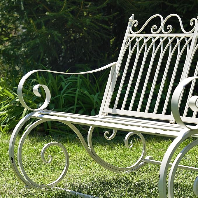 Zaer Ltd. Outdoor Metal Rocking Arm Chair/Bench (Bench, Antique White)