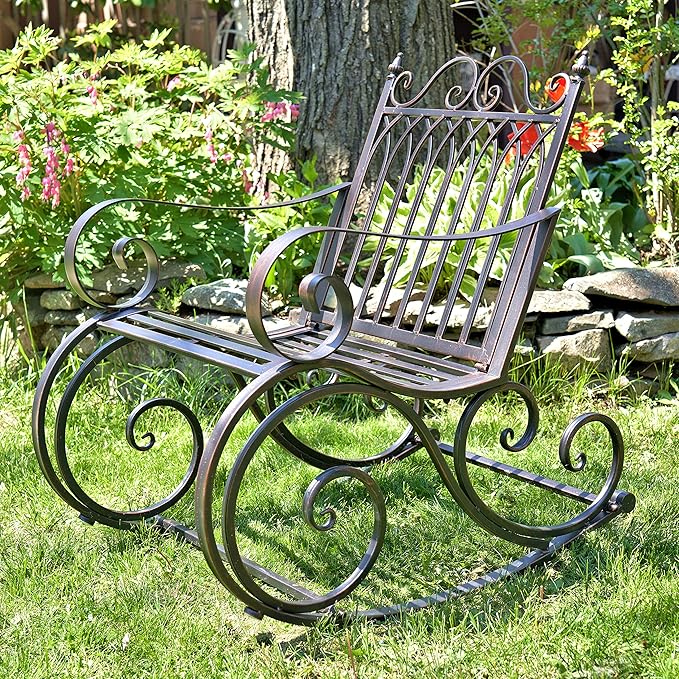 Zaer Ltd. Outdoor Metal Rocking Arm Chair/Bench (Arm Chair, Bronze)
