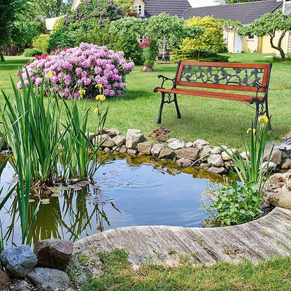 Relaxdays Garden Bench, Rose Pattern, 2 Seater, Wood & Cast Iron, Balcony & Patio, Bench, 73 x 125 x 52.5 cm, Natural/Green