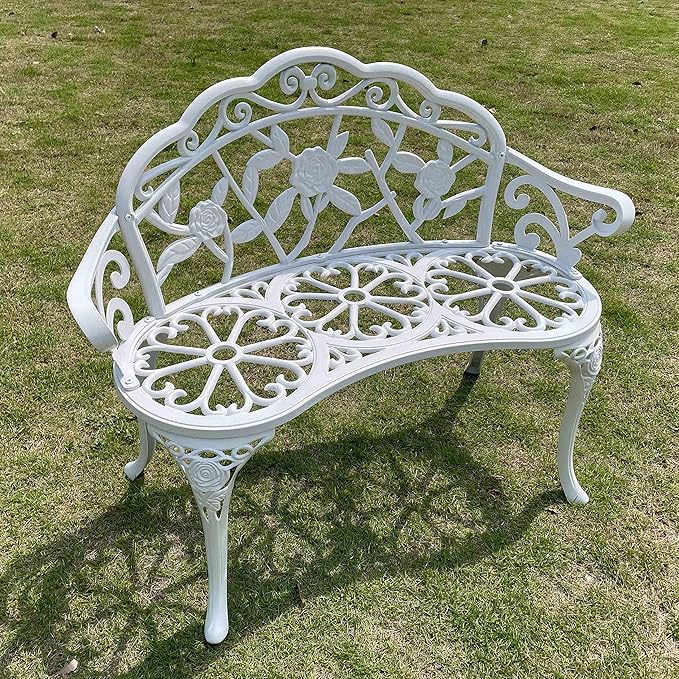 Mandolin Outdoor Benc Park Garden Chair, All Chair Anti Rust Cast Aluminum Patio Yard Bench - Photo 5