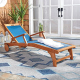 SAFAVIEH Outdoor Collection Kamson Natural Brown Solid Wood/Navy Fabric Adjustable Chaise Lounge Chair (PAT7071B) - Photo 2