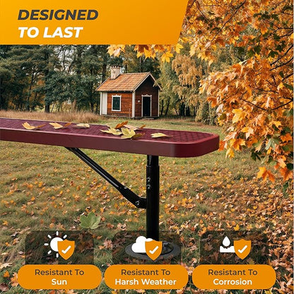 Heavy-Duty Outdoor Metal Bench, Thermoplastic-Coated, Surface, Weatherproof, Commercial-Grade for Parks, Gardens, Patios, Stores & More (8 Ft - Surface, Red)
