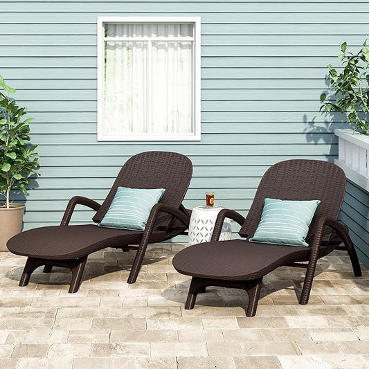 Christopher Knight Home Waverly Wicker Chaise Lounges Set of 2, Wicker Lounge Chair, Deep Seating Lounge Sofa, Beach Chair, Chaise Lounge with Armrest, Patio Lounge for Garden Pool Side, Dark Brown