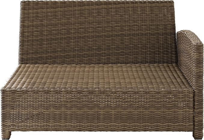 Crosley Furniture Bradenton Outdoor Sectional Right Side Loveseat, 2-Person Wicker Patio Couch for Deck, Brown with Sand Cushions