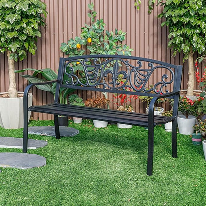 Hi-Line Gift Ltd. Sleek Black - Steel and Cast Iron Garden Bench in Timeless Black