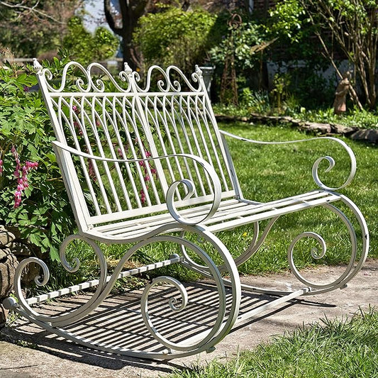 Zaer Ltd. Outdoor Metal Rocking Arm Chair/Bench (Bench, Antique White)