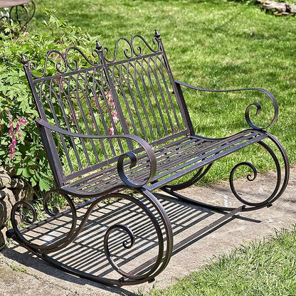 Zaer Ltd. Outdoor Metal Rocking Arm Chair/Bench (Bench, Bronze)