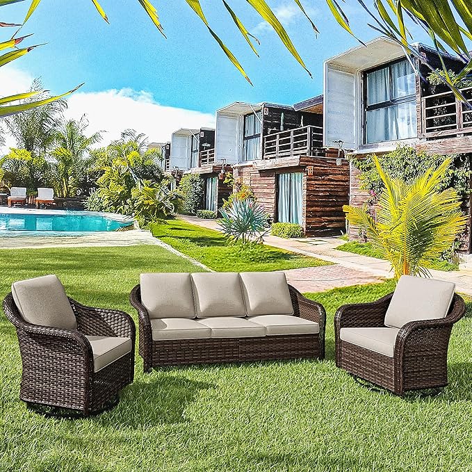 3 Pieces Patio Conversation Set, 78" Wicker 2-Seat Couch with Washable Cushions - Photo 1