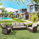 3 Pieces Patio Conversation Set, 78" Wicker 2-Seat Couch with Washable Cushions - Photo 1