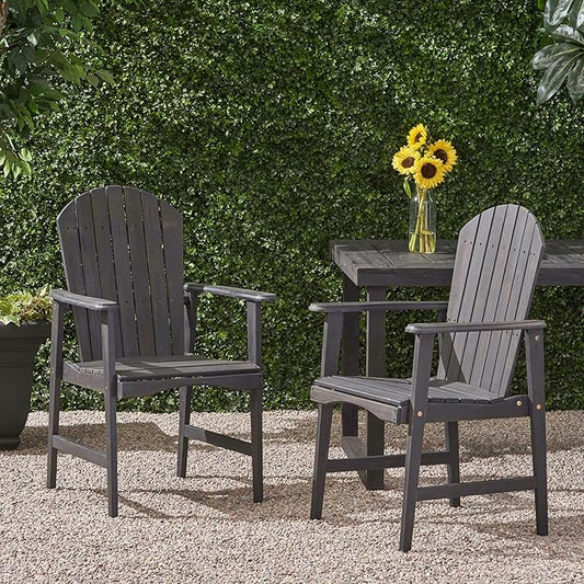 Harper & Bright Designs Outdoor Weather Resistant Acacia Wood Adirondack Dining Chairs (Set of 2), Dark Gray Finish