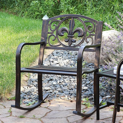 Sunnydaze Outdoor Rocking Chair for Lounging – Durable Metal Patio Chair with Cast Iron & Steel Frame – Ideal for Backyard, Lawn, or Garden – 275lb Capacity