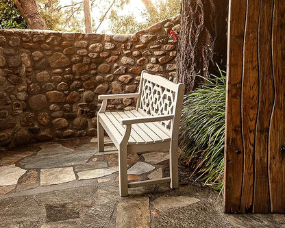 Martha Stewart by POLYWOOD Chinoiserie 48" Outdoor Bench for Patio, Porch & Backyard, Black - Durable All-Weather HDPE Garden Seat with Back Support - Classic 2 Person Seating, Made in The USA
