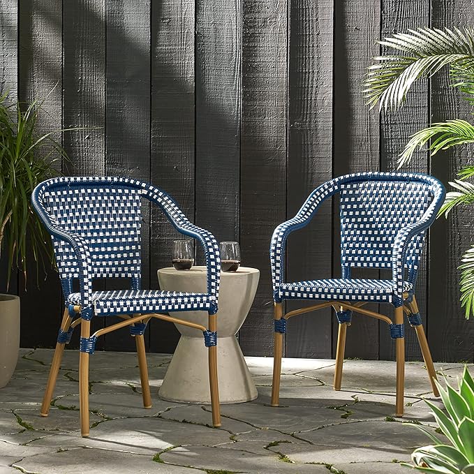 Christopher Knight Home Cecil Bistro Chairs, Navy Blue + White + Wood Print - Photo 2