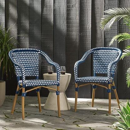 Christopher Knight Home Cecil Bistro Chairs, Navy Blue + White + Wood Print