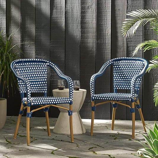 Christopher Knight Home Cecil Bistro Chairs, Navy Blue + White + Wood Print