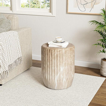 Christopher Knight Home Jayme Outdoor Cylinder Side Table, Lightweight Concrete End Table, Gear-Shaped Accent Garden Stool, Decorative Small Coffee Desk for Balcony Garden Living Room, 18.25" H Gold
