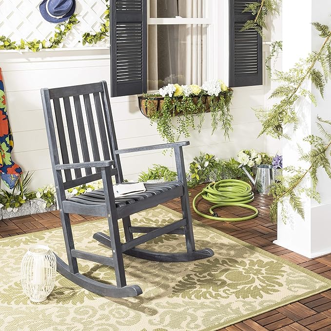 SAFAVIEH PAT6707K Outdoor Collection Barstow Dark Slate Gray Rocking Chair