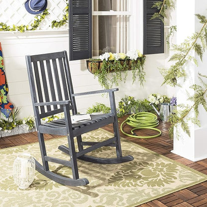 SAFAVIEH PAT6707K Outdoor Collection Barstow Dark Slate Gray Rocking Chair