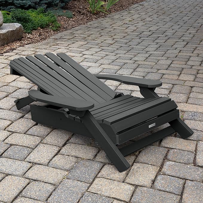 highwood Hamilton Folding and Reclining King Size Adirondack Chair, Black