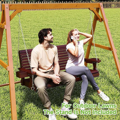 Real Relax Front Porch Swing, Wooden 2-Seater Outdoor Hanging Patio Swing Chair with Cup Holders, Upgraded 22" Deep Seat Bench, Heavy Duty 880 Lbs for Courtyard, Garden, Backyard 4 Ft (Brown)