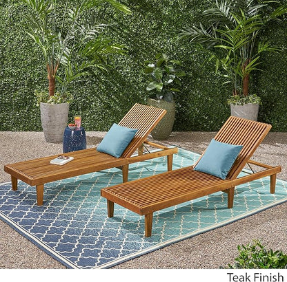 GDFStudio Outdoor Wooden Chaise Lounge, Set of 2 with Teak Finish