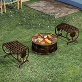 Outdoor Bench Patio Outdoor Garden Bench with Built-in Table, Wagon Wheel Arms - Photo 1