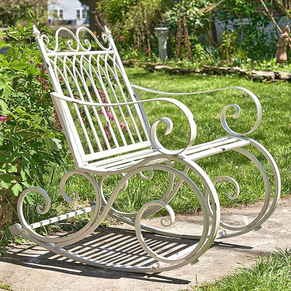 Zaer Ltd. Outdoor Metal Rocking Arm Chair/Bench (Arm Chair, Antique White)