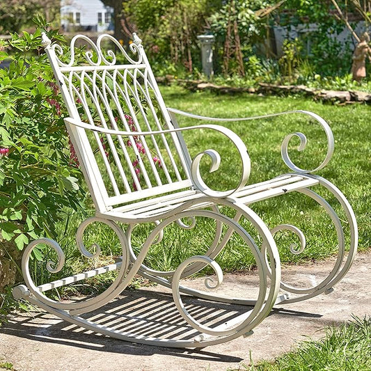 Zaer Ltd. Outdoor Metal Rocking Arm Chair/Bench (Arm Chair, Antique White)