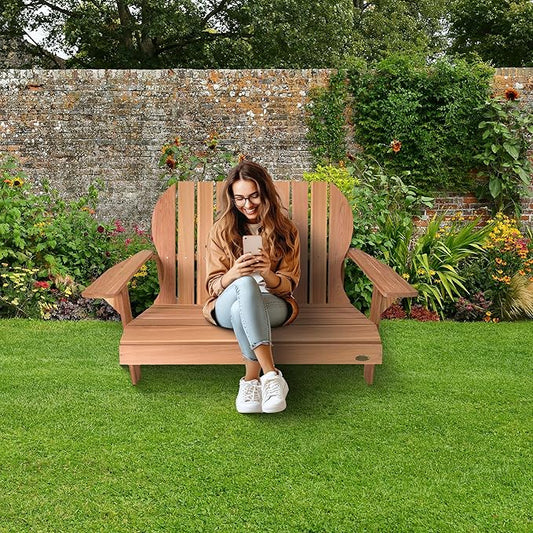 All Things Cedar 54” Wooden Adirondack Loveseat Chair, Outdoor Patio Seating, Natural