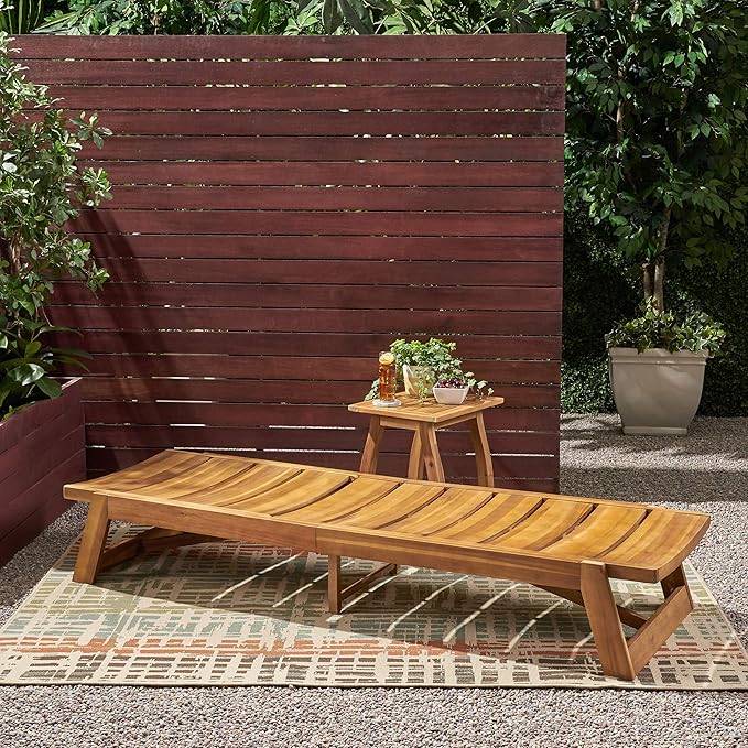 GDFStudio Outdoor Acacia Wood Chaise 2 Piece Lounge