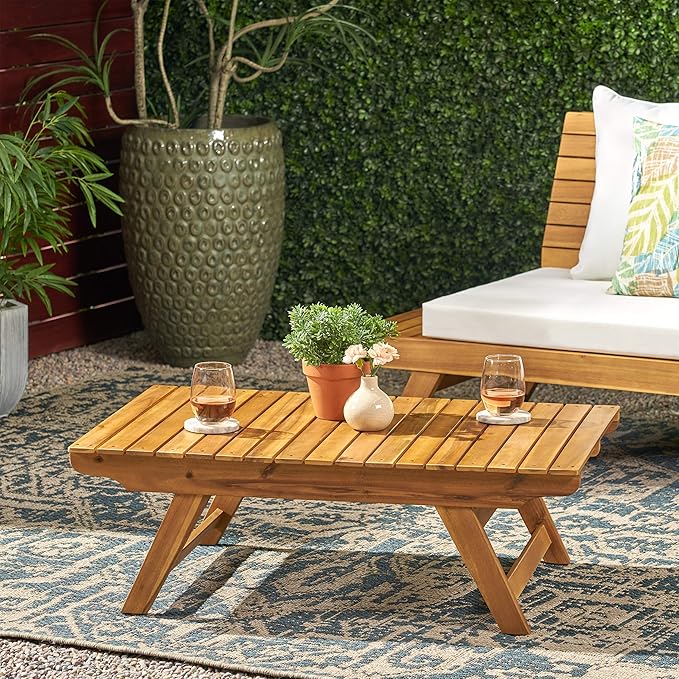 Great Deal Furniture Kailee Outdoor Wooden Coffee Table, Teak Finish (309176)