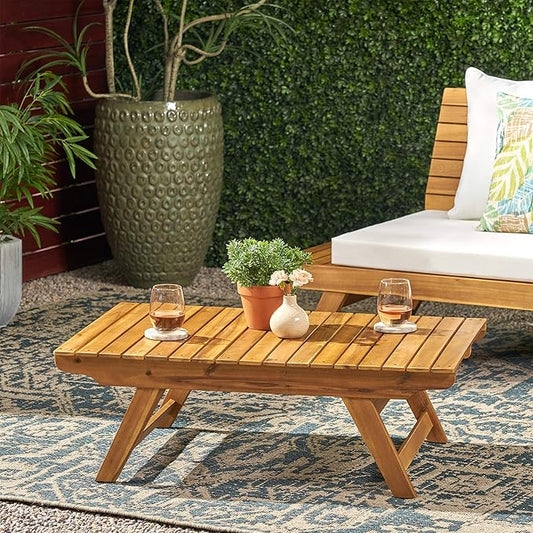 Great Deal Furniture Kailee Outdoor Wooden Coffee Table, Teak Finish (309176)